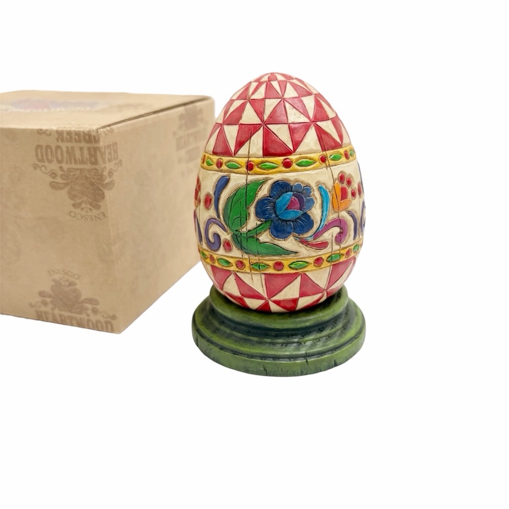 Jim Shore | Floral Quilt Pattern Large Egg with Stand and Original Box Easter